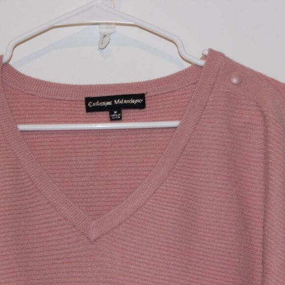 Catherine Malandrino D Colman Sleeves RibbePink V Neck sweater women size medium - Picture 4 of 10